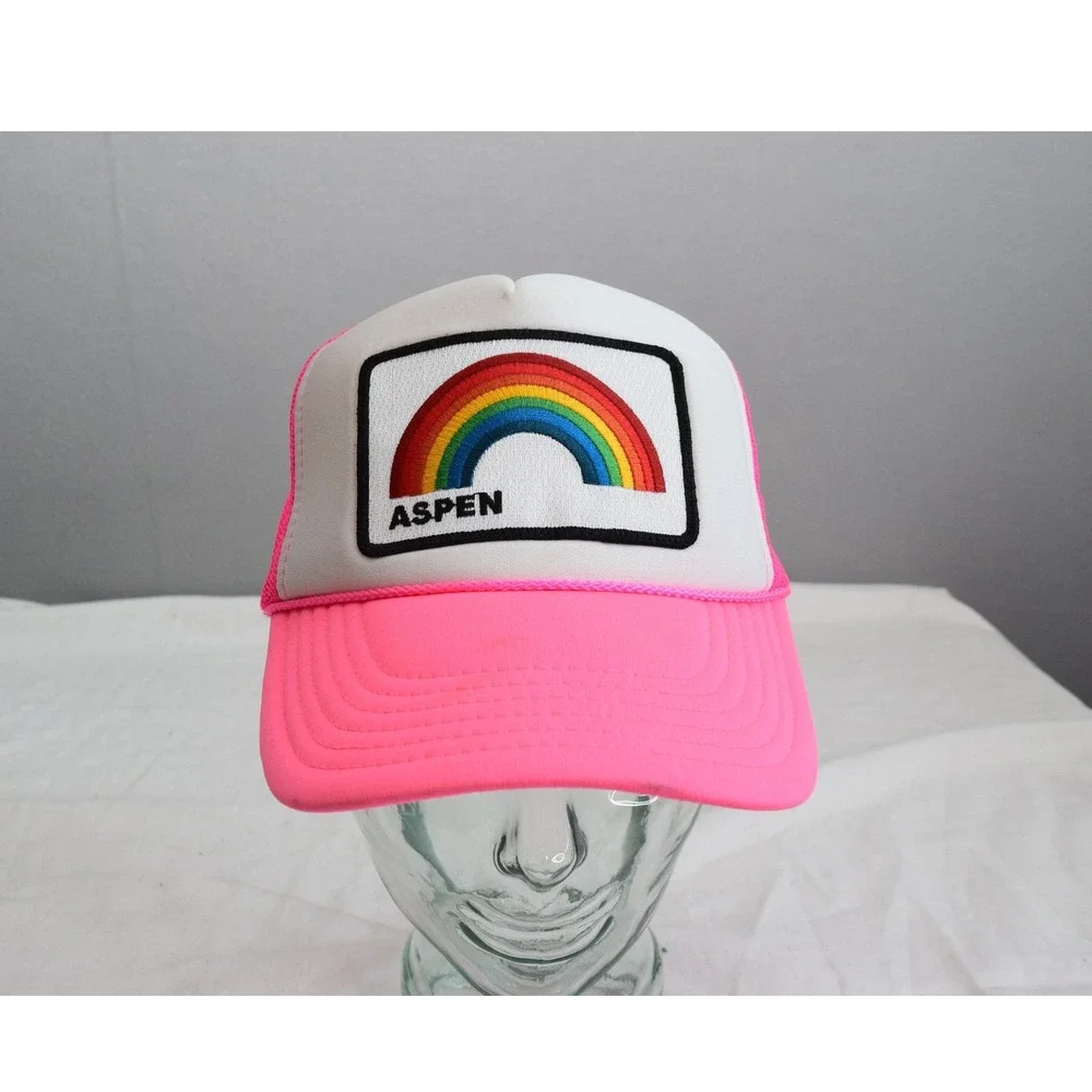 Aviator Nation Trucker Hat OS Pink White Rainbow Aspen Mesh Snapback Womens Cap